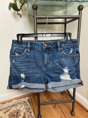 Joe's Jeans Dark Blue Distressed Rolled-Hem Denim Shorts